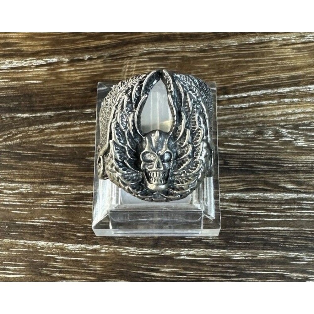 Handmade Sterling Silver Winged Skull Demon Biker Goth Men’s Pinky Ring Sz 8